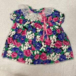 Vintage Roanna lace collar floral 80s dress 18m